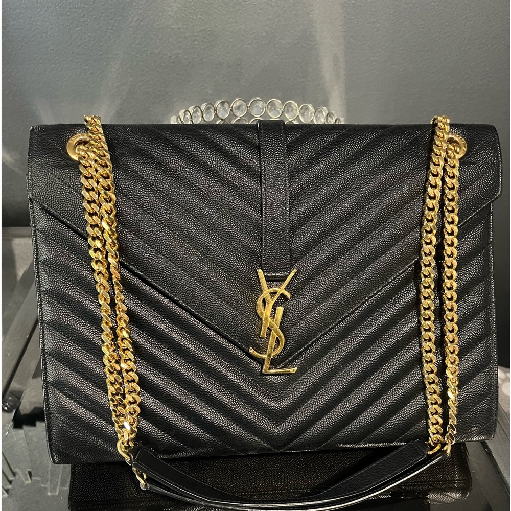 YSL Black large chevron flap bag